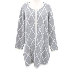 Soft Neutral Argyle Open Front Longline Cardigan Sweater Women's 1X
